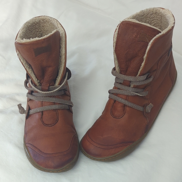 Camper Shoes - Camper Peu Cami Brown Leather Fleece/Shearling Lined Ankle Boots
